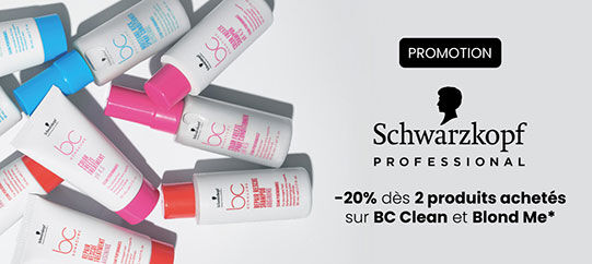 -20% dès 2 produits achetés sur les gammes BC Clean et Blond Me de Schwarzkopf Professional*.