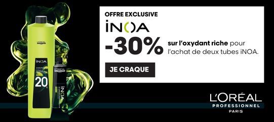 -30% sur l'oxydant riche pour l'achat de 2 tubes iNOA par L'Oréal Professionnel*. 